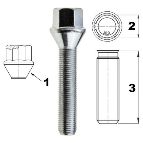 Śruba do felg / kół M12x1.25 stożek / K17 - 60 mm Śruba do felg / kół M12x1.25 stożek / K17 - 60 mm