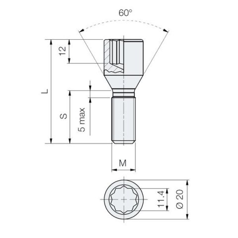 Śruba M14x1.5 / 40mm / do wąskich otw. / Torx - (ocynk) - Carbonado Śruba M14x1.5 / 40mm / do wąskich otw. / Torx - (ocynk) - Carbonado