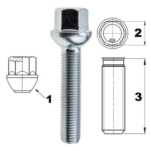 Śruba do felg / kół M12x1.50 kula / K17 - 50 mm Śruba do felg / kół M12x1.50 kula / K17 - 50 mm
