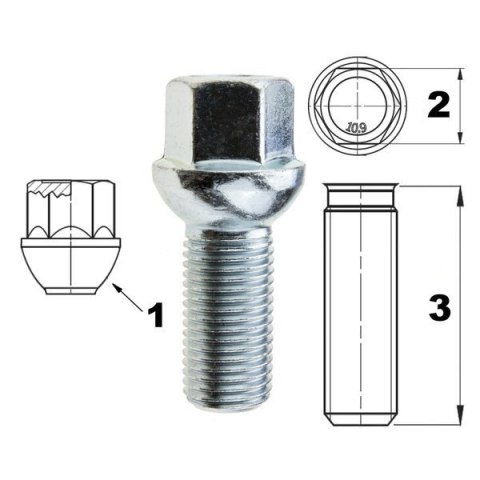 Śruba do felg / kół M14x1.25 kula / K17 - 30 mm Śruba do felg / kół M14x1.25 kula / K17 - 30 mm