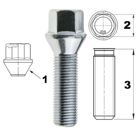 Śruba do felg / kół M14x1.25 stożek / K17 - 45 mm Śruba do felg / kół M14x1.25 stożek / K17 - 45 mm