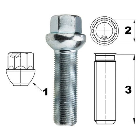Śruba do felg / kół M15x1.25 kula / K17 - 45 mm Śruba do felg / kół M15x1.25 kula / K17 - 45 mm