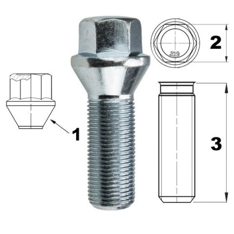 Śruba do felg / kół M15x1.25 stożek / K17 - 35 mm Śruba do felg / kół M15x1.25 stożek / K17 - 35 mm